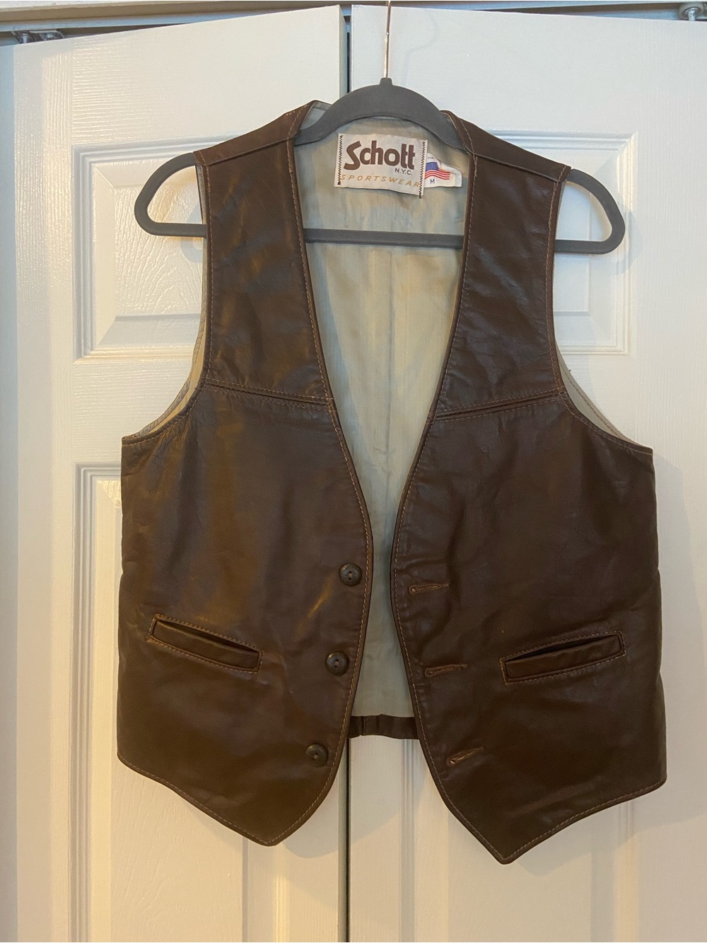 Schott NYC Sportswear Label with American Flag Patch - Brown Accents